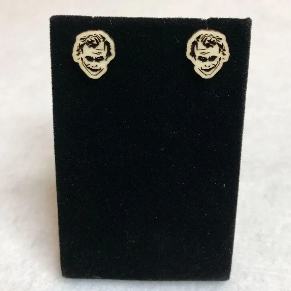 The Joker Wood Stud Earrings - Picture 1 of 3